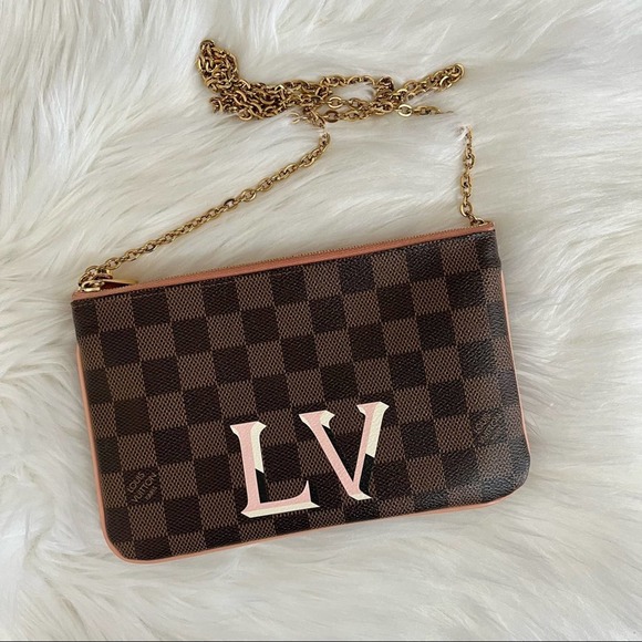 Louis Vuitton Double Zip Pochette Damier Ebene Crossbody Bag - Picture 1 of 12